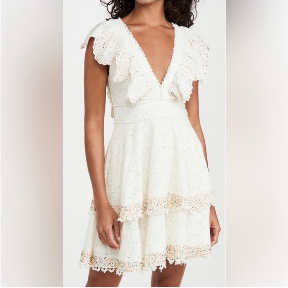 FARM Rio White Sleeveless Ruffled Mini Dress
